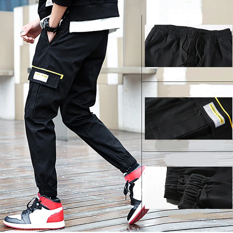 

Autumn Men's Streetwear Trousers Fashion Casual Tooling Nine-point Pants Large Pockets Elastic Waist Spring Sports Pants