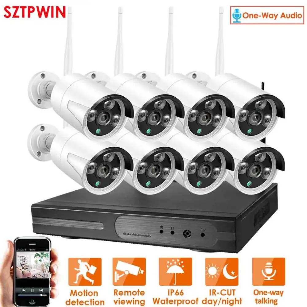 8ch single-way audio 1080P 6CH Беспроводная NVR система видеонаблюдения Аудио wifi 2.0MP Крытая Наружная цилиндрическая ip-камера Водонепроницаемый комплект видеонаблюдения - Цвет: 8ch single-way audio
