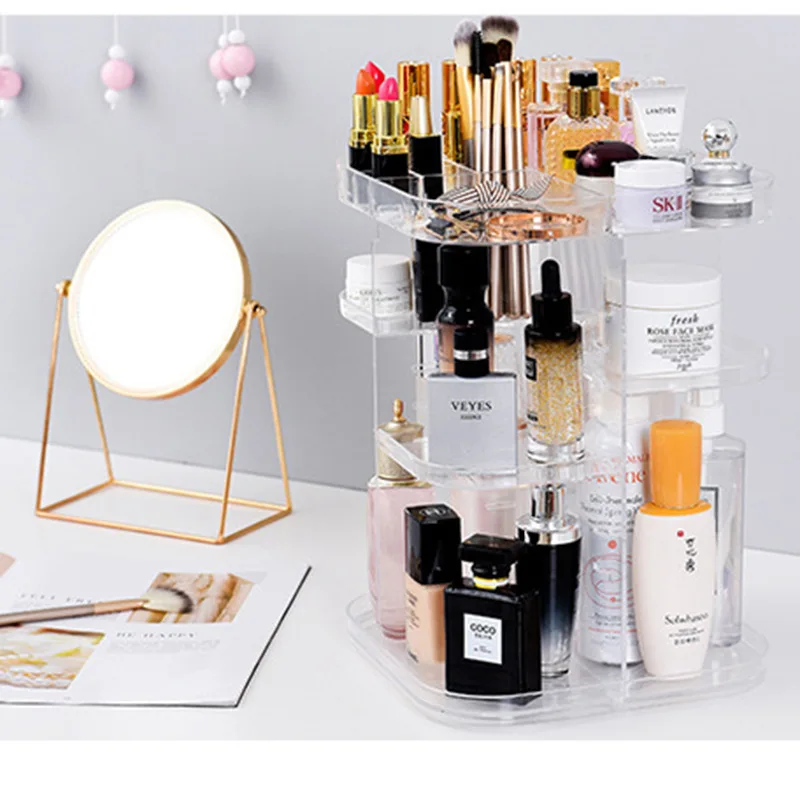 Пластиковая коробка для хранения косметики портативная съемная вращающийся