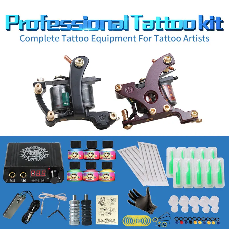 Бесплатный дешевый набор для татуировок в комплекте 2 машины 6 цветов США бренд