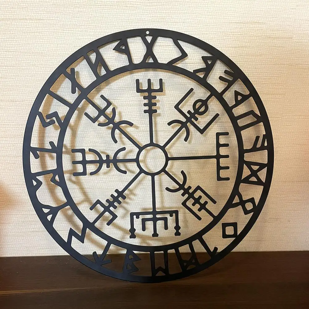 

Nordic Style Iron Viking Decor Norse Mythology Symbols Wall Hanging Decoration Creative Metal Round Wall Shelf Room Decor