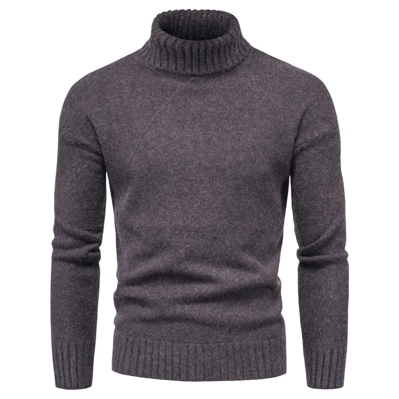 

Men Knitted Sweater Winter Solid Color Turtleneck Tops New Fashion Warm Comfortable Casual Long-sleeved Sweaters Wool Base Shirt