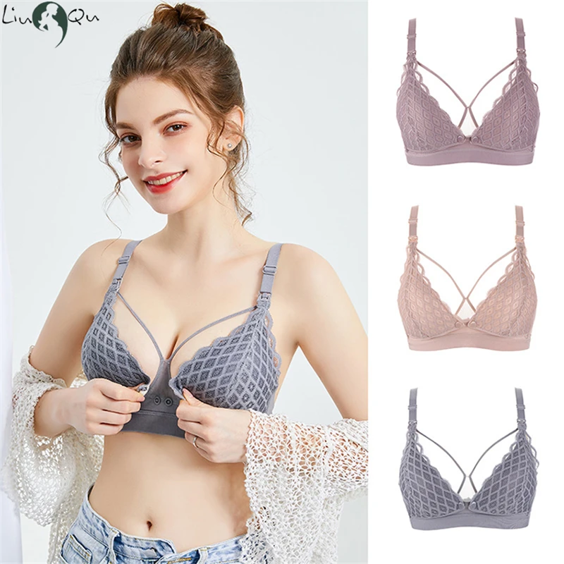 

Женский бюстгальтер для грудного вскармливания с кружевными краями и застежкой, женский бюстгальтер для беременных, дышащий высокоэластич...