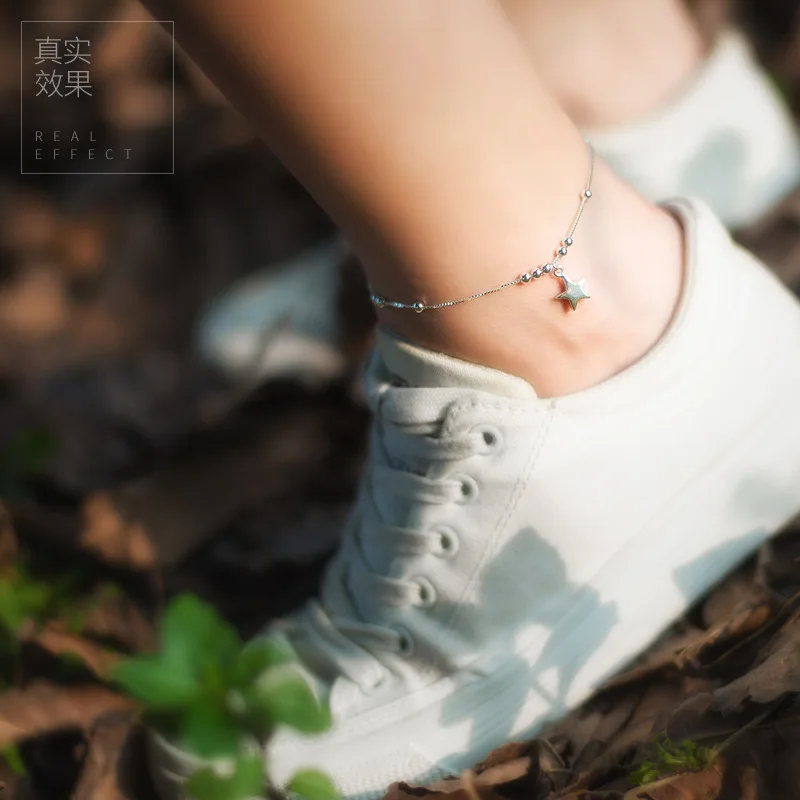 Trustdavis 100% Стерлинговое Серебро 925 пробы милые бусы браслет на лодыжку звезда для