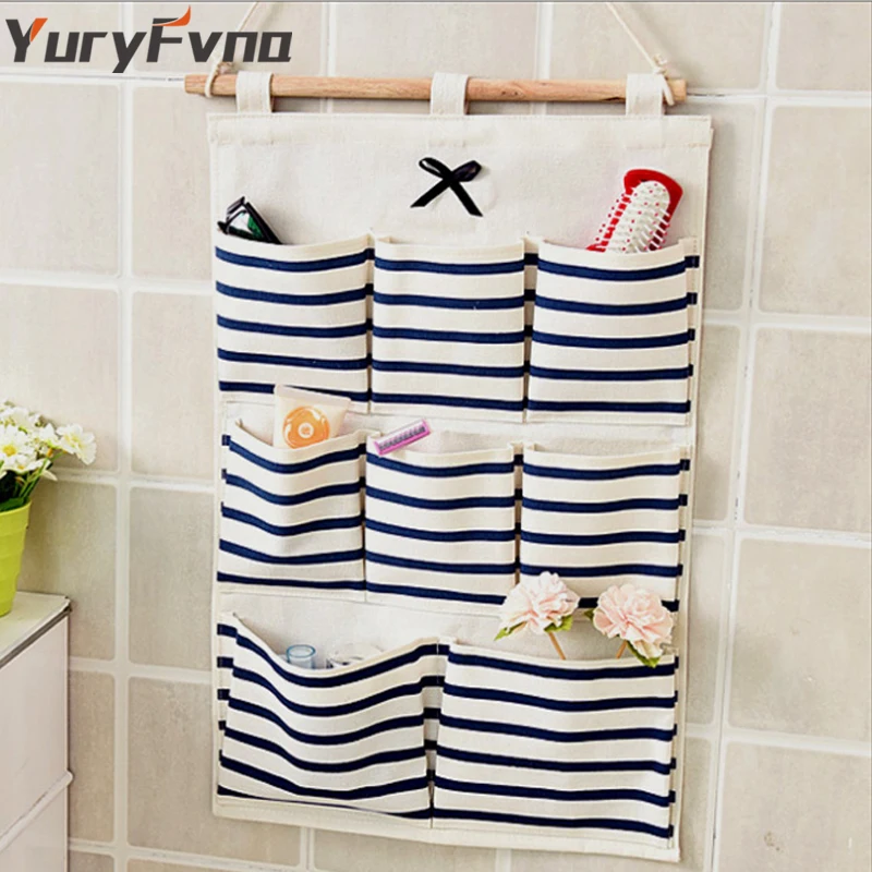 YuryFvna Wall Hanging Bag Linen Cotton Fabric Kitchen Storage Case Closet Home Organizer Gadget Holder | Дом и сад