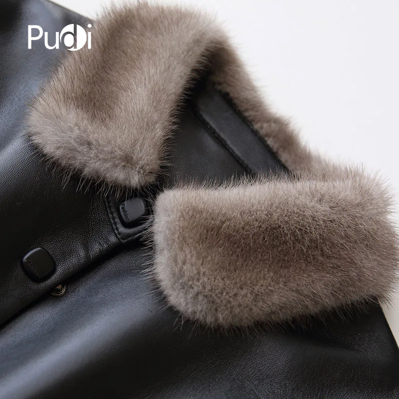PUDI A27953 Натуральная овечья кожа, пальто, куртка, пальто, Женское зимнее теплое Норковое меховое пальто, натуральная кожа внутри, зимнее пальто