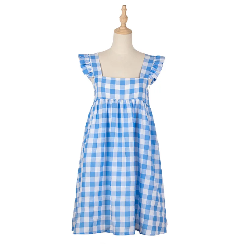 

Spring Plaid Spaghetti Strap Dress Women Square Collar Sleeveless Rufflse Sling Dress For Women 2021 New Blackless Summer Dress