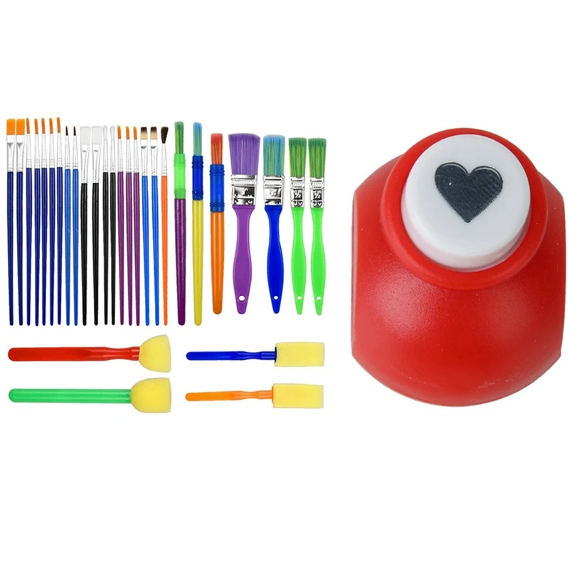 

1 Pcs Mini Paper Punch Scrapbooking Craft Heart Shape & 30Pcs Artist Paint Brush Set,Childrens Paint Brushes Starter Set
