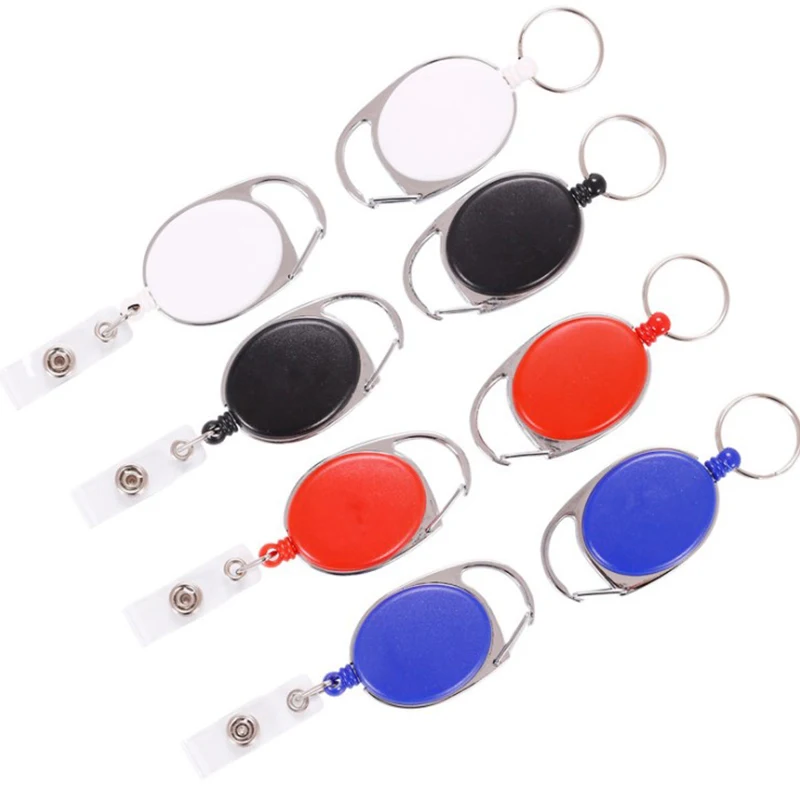 5pcs Button Strap&Key Ring Badge Reel Holder,Carabiner Hook Retractable ID Card