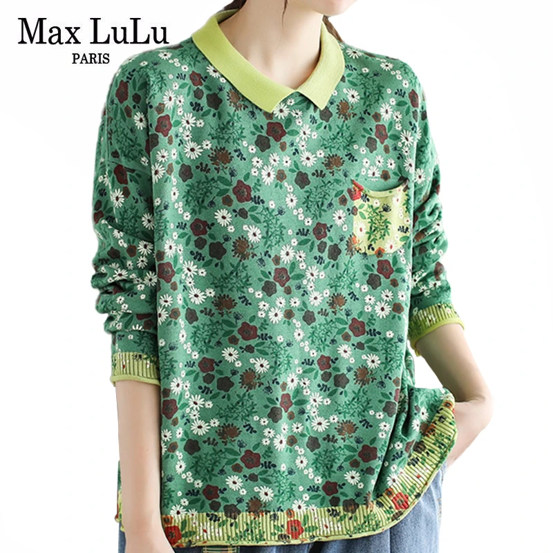 Max LuLu/осенние модные корейские джемпера женские вязаные свитера с цветочным