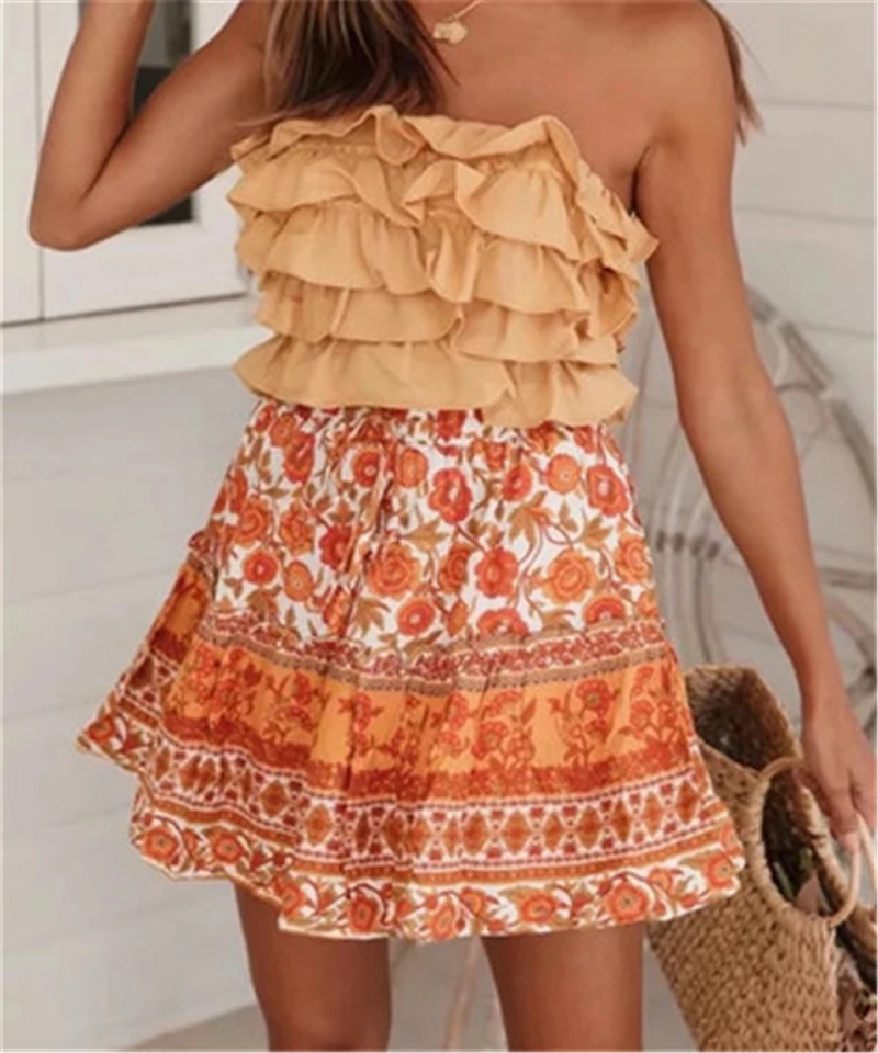 

Мини-юбка женская плиссированная с цветочным принтом и высокой талией