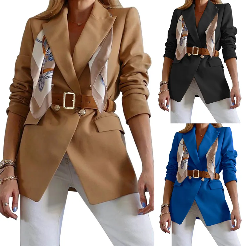 

hirigin Autumn Spring Female Suit Style OL Jacket With Belt Fashion Ladies Solid Color Turn Down Collar Casual Street Coat