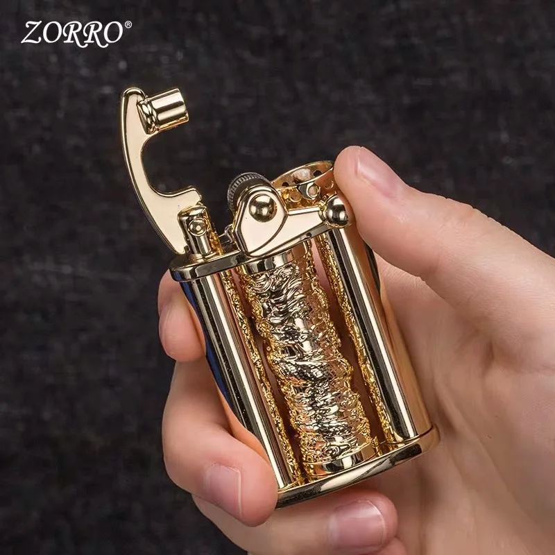 

New Zorro kerosene Oil Lighter Rotary Dragon Pillar Rocker Arm Creative Personalized Grinding Wheel Retro Igniter Men Gift