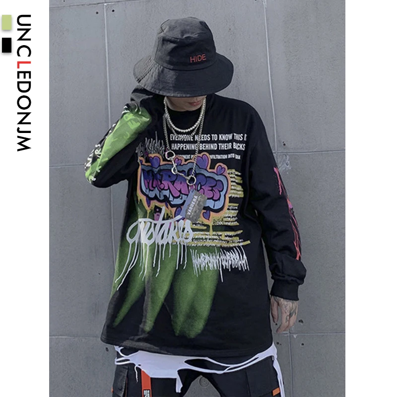 UNCLEDONJM футболки с принтом граффити для мужчин и женщин 2019AW длинным рукавом