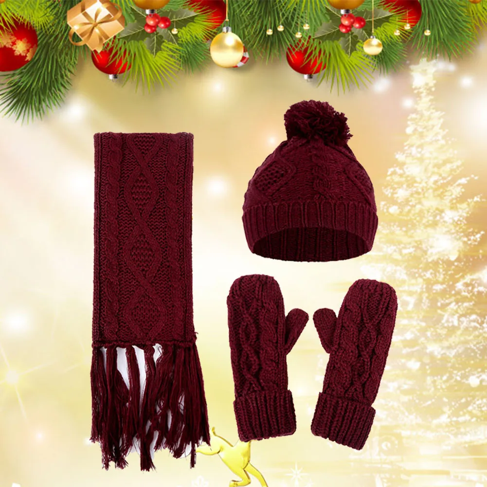Ветрозащитный вязаный Повседневный теплый шарф и перчатки набор шапка зима