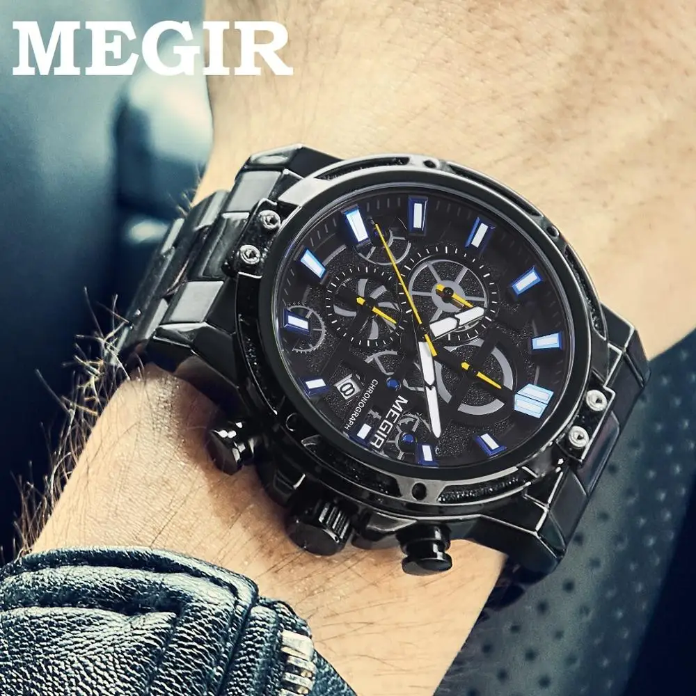 Люксовые часы от бренда MEGIR официальный Для мужчин s часы от топ бренда, роскошные большие кварцевые наручные часы с циферблатом Для мужчин Н... от AliExpress RU&CIS NEW