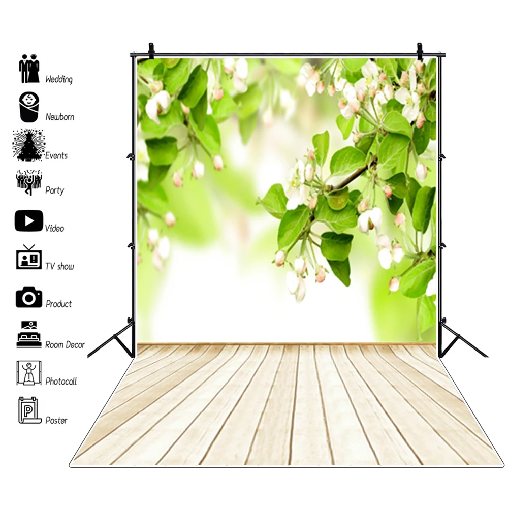 

Laeacco Spring Portrait Backdrops Flowers Blossom Grass Light Bokeh Wooden Floor Baby Newborn Photography Backgrounds Photozone
