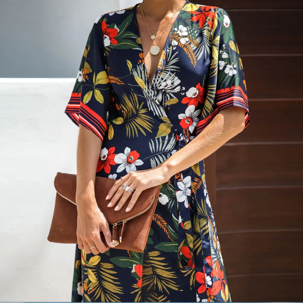 Богемное женское платье А силуэта с коротким рукавом сексуальные длинные платья