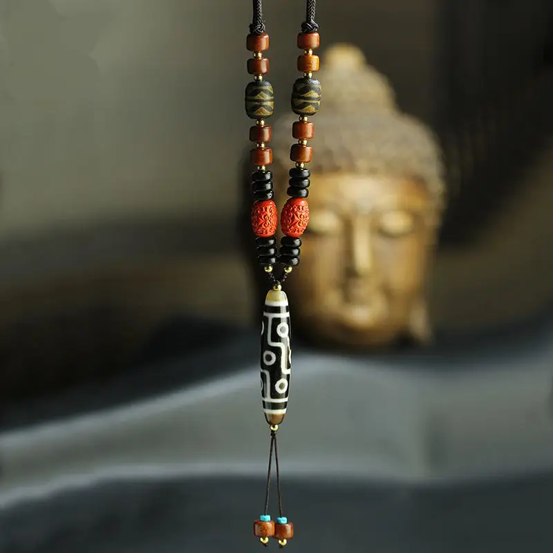 Высококлассные тибетские бусины дзи 9 женская подвеска амулет благословит Vermilion