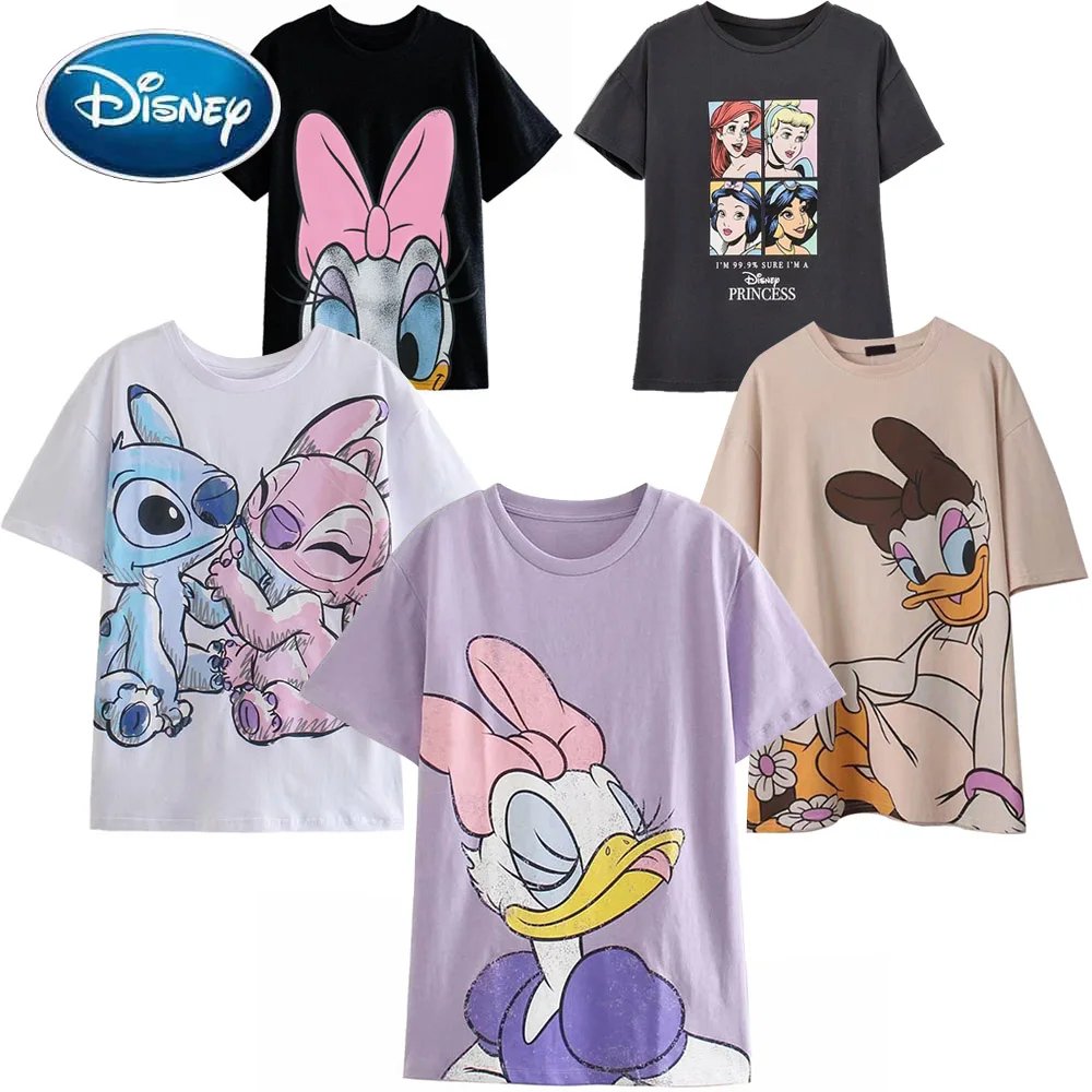 

Disney T-Shirt Fashion Bambi Deer Mickey Mouse Donald Duck Cartoon Print Short Sleeve Harajuku Women Cotton Korea Female Tee Top