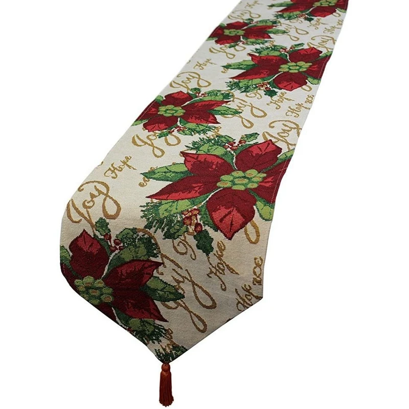 

Christmas Decorative Table Runner Weave Flower Green Leaves Soft Table Cloth Home Wedding Party Table Decor 33X183cm