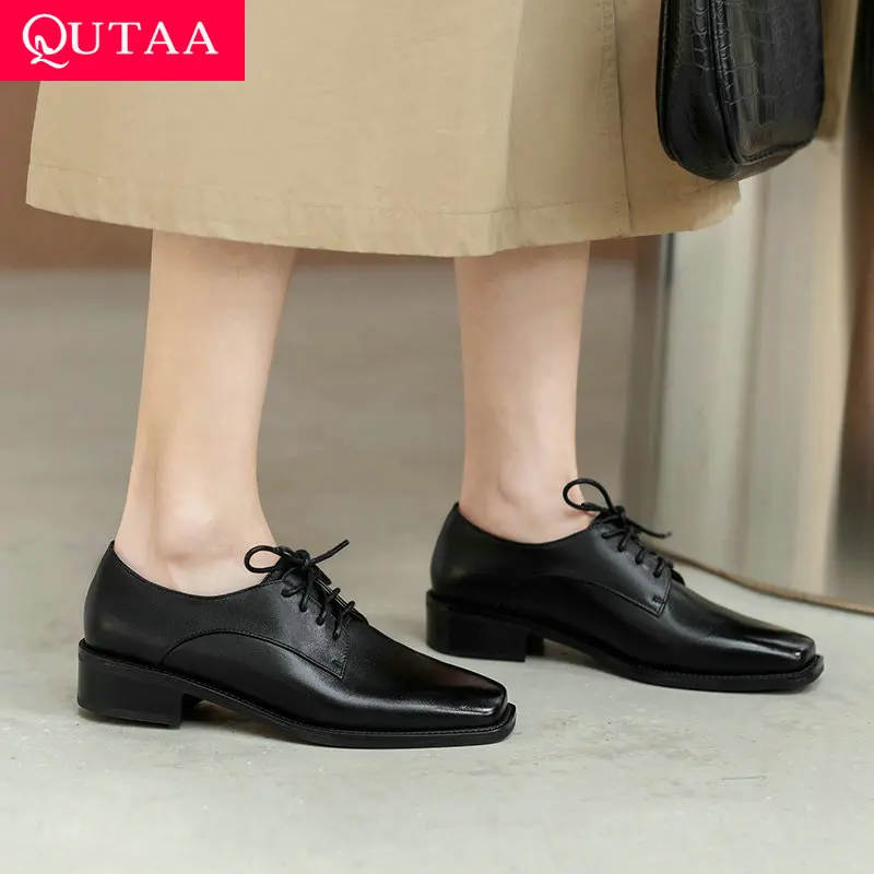 

QUTAA/2021 г. Весенние повседневные женские туфли-лодочки с квадратным носком высококачественная повседневная женская обувь из натуральной кож...