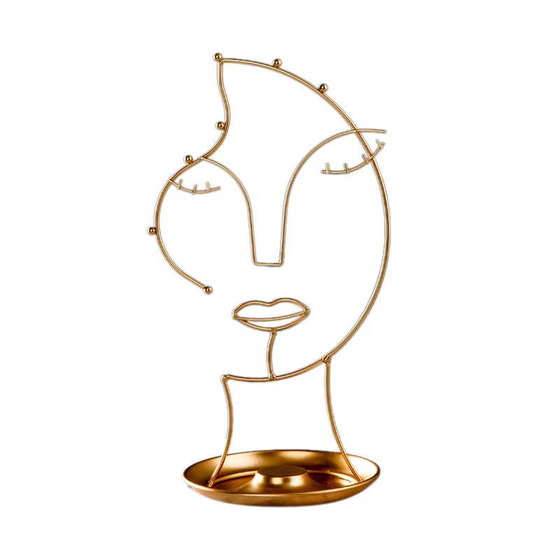 

Metal Jewelry Holder Storage Box Tray Home Decor Golden Face Ornaments Room Decoration Earrings Necklace Display Stand