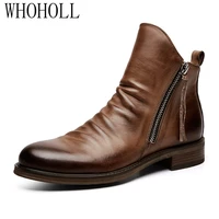 fashion retro ankle leather men boots high top side zipper tooling black brown boots outdoor desert boots fashion men shoes
