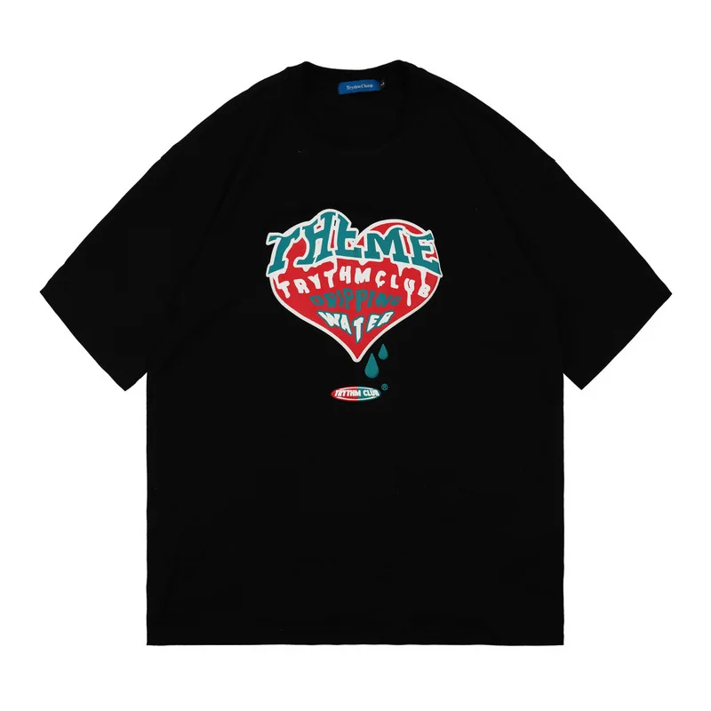 

2021 Heart Printing Short-Sleeved T-shirt Women Vibe Style Couple Wear Oversize Loose Ins Bottoming Shirt Fashion Brand