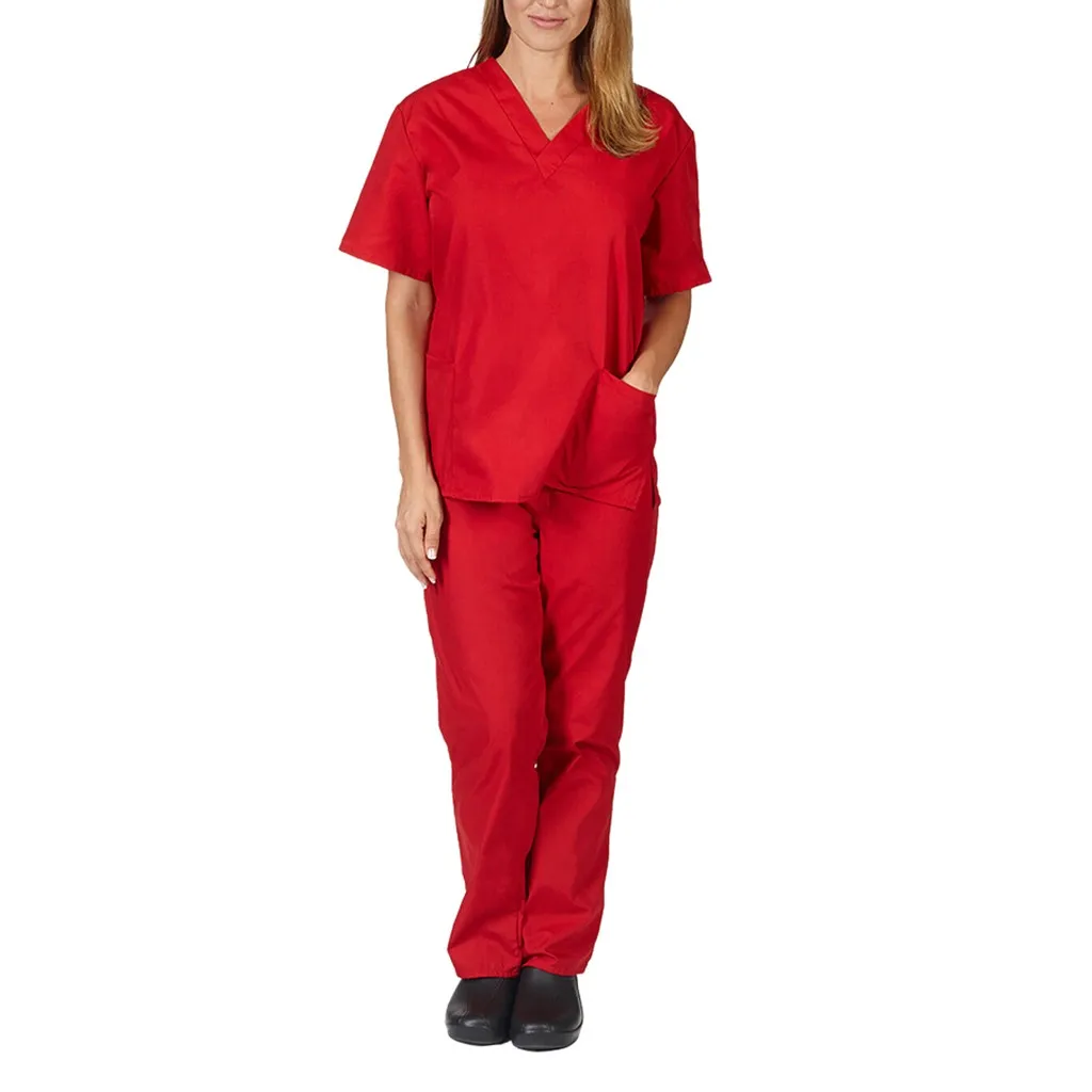 Nurse Uniform Men Women Short Sleeve V-neck Tops+Pants Nursing Working Uniform Set Suit D91023