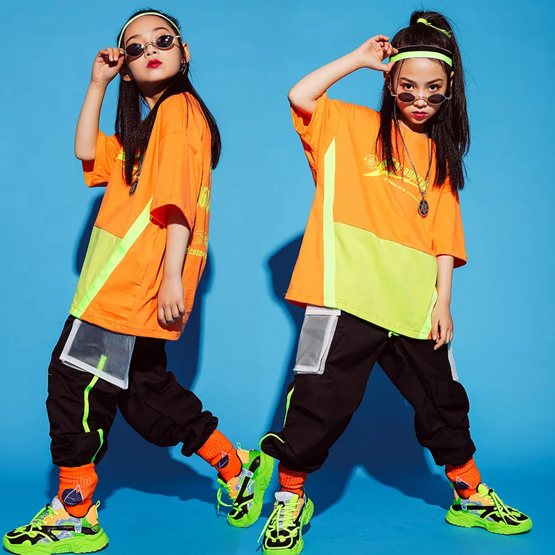 

Детский костюм для уличного танца, свободная футболка в стиле хип-хоп, штаны-карго для девочек и мальчиков, одежда в стиле хип-хоп, одежда для...