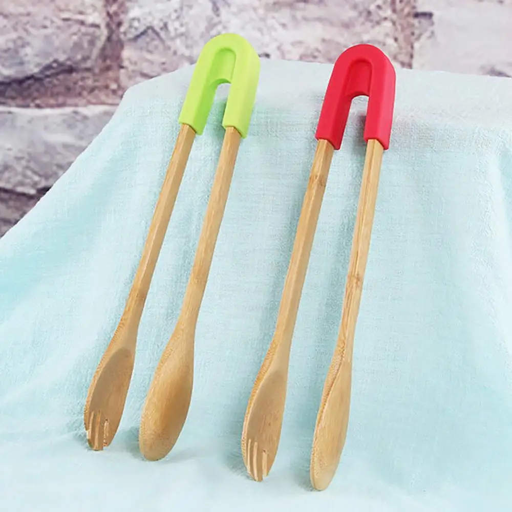 

Kitchen Silicone Bamboo Tongs BBQ Grilling Clip Clamp Tong Salad Bread Tongs Eco Friendly Cooking Utensils Kitchen Gadgets