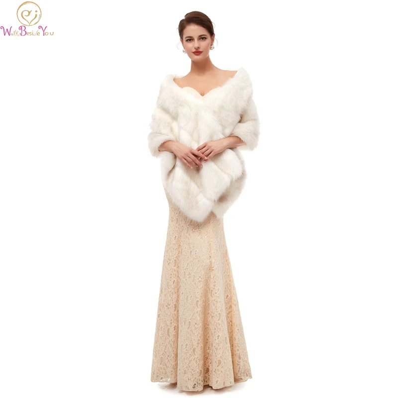 Шали цвета слоновой кости с мехом для официального свадебного вечернего платья