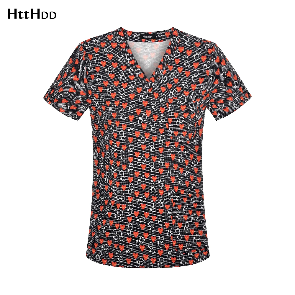 

Personalized Fashion V-neck Beauty Salon Scrub Bathroom Workwear Print Top Hair Salon Medical Scrub Workwear Dustproof Top new