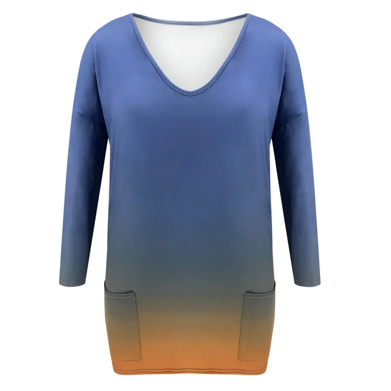 Фото New Fashion Gradient Color T Shirt Women Loose V-Neck Tee Lady Clothes Long Sleeve Harajuku T-Shirts Tops Vetement Femme Женская New Fashion Gradient Color T Shirt Women Loose V-Neck Tee Lady Clothes Long Sleeve Harajuku T-Shirts Tops Vetement Femme Женская