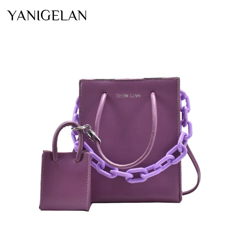 

Brand Design Crossbody Women's Bag 2-Piece Small Tote Bags Thick Metal Chain Shoulder Purses And Handbags