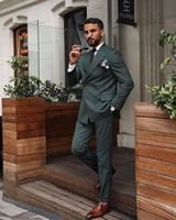 gy dark green stripe mens tuxedos double breasted groom wear wedding pants suits business prom party blazer jacketjacketpants