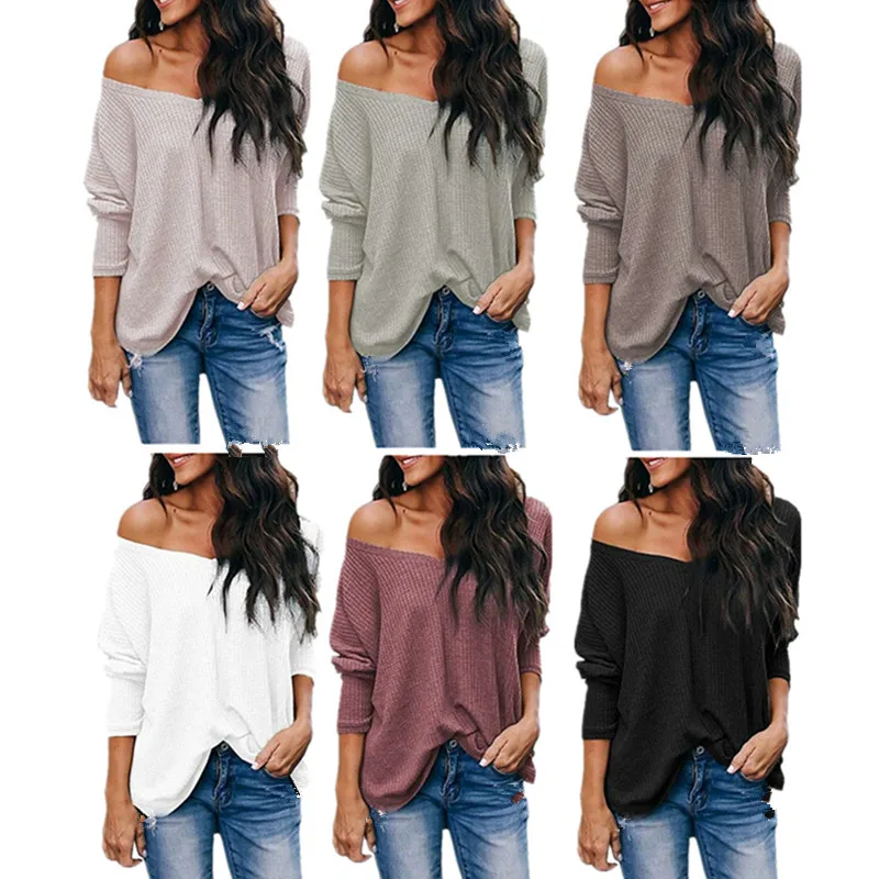 

Bikoles Autumn New Sexy Casual Loose Solid V Neck Long Sleeve Women Tops Sweatshirt Patchwork Ladies Sweatshirt Plus Size Basic