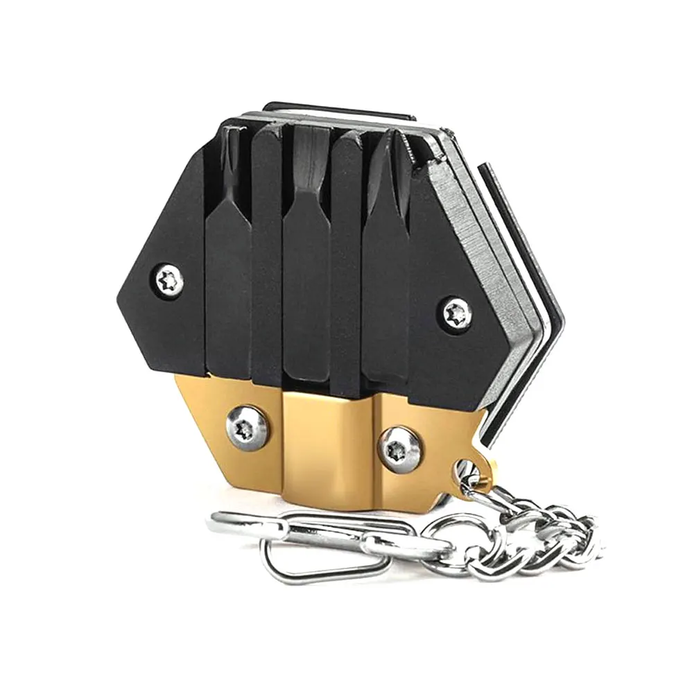 

Multitool Keychain Hexagonal Kit Folding Mini Pocket Survival Tool Set Stainless Steel with Knife Micro Screw Driver Set Bottle
