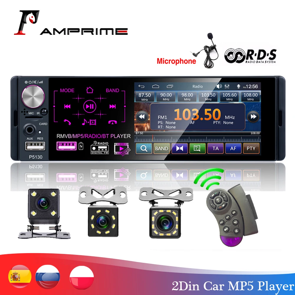 Автомагнитола AMPrime 1 din 4," с сенсорным экраном автоаудио микрофон RDS стерео bluetooth Камера заднего вида usb aux плеер