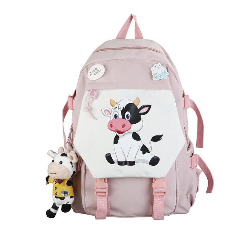 

Нейлоновый студенческий Женский Рюкзак Kawaii Harajuku, водонепроницаемая школьная сумка, значок на булавке, женский милый рюкзак, модная женская ...