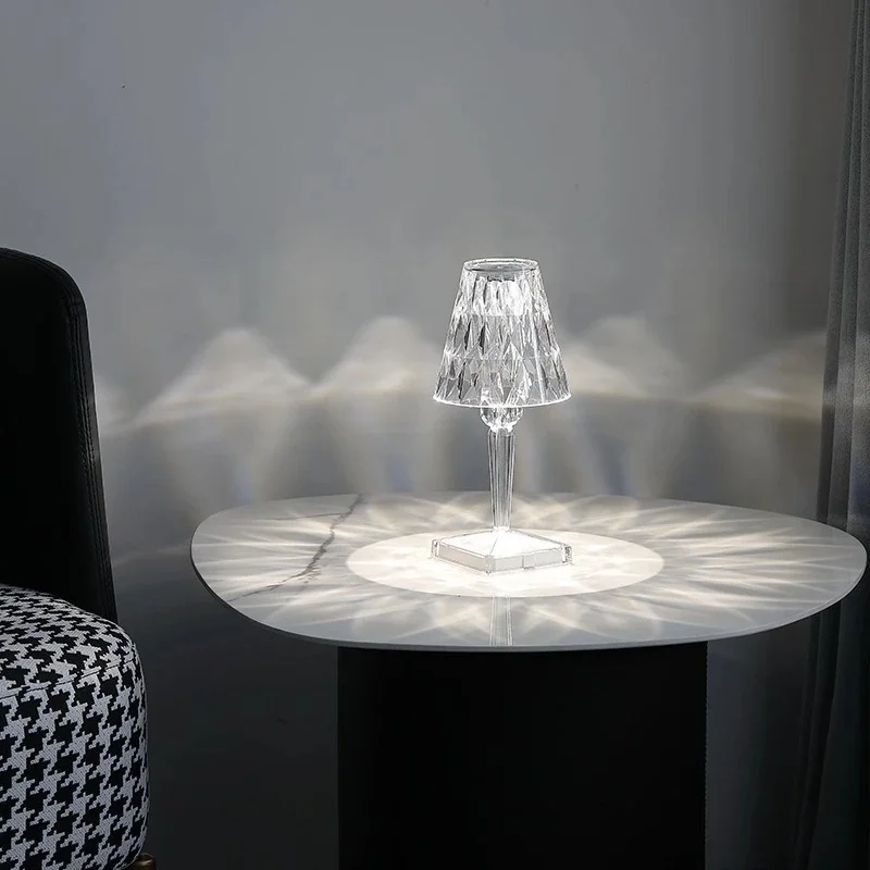 

NEW Italy Design Acrylic Kartell Table Lamp Rechargeble Crystal Art Decor LED Night Light Touch Lamp for Bedroom Living Room.