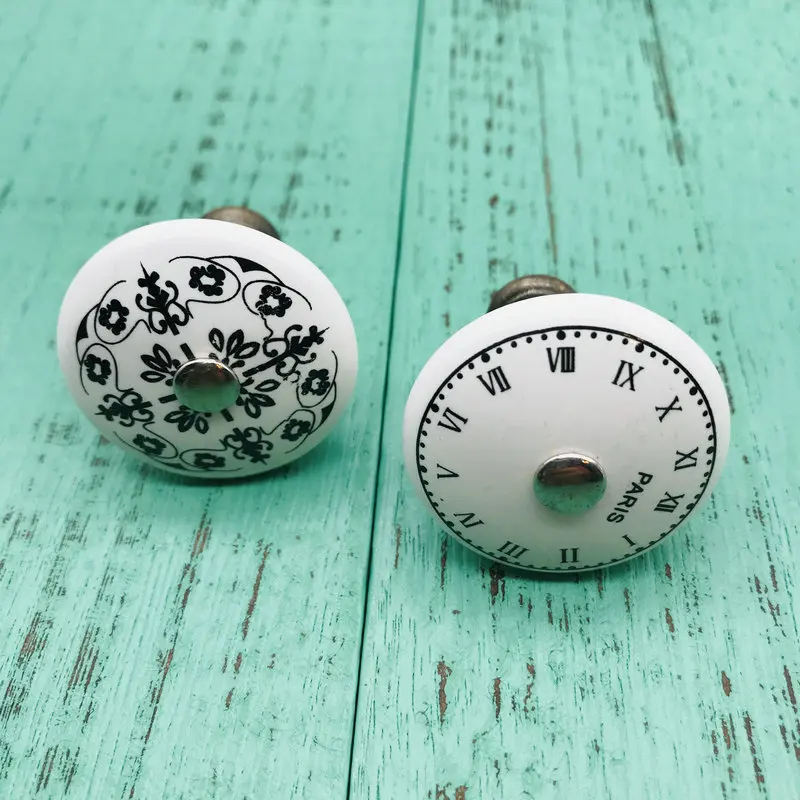 Набор из 8 ручек белые и черные керамические ручки с ручной росписью для кухонных