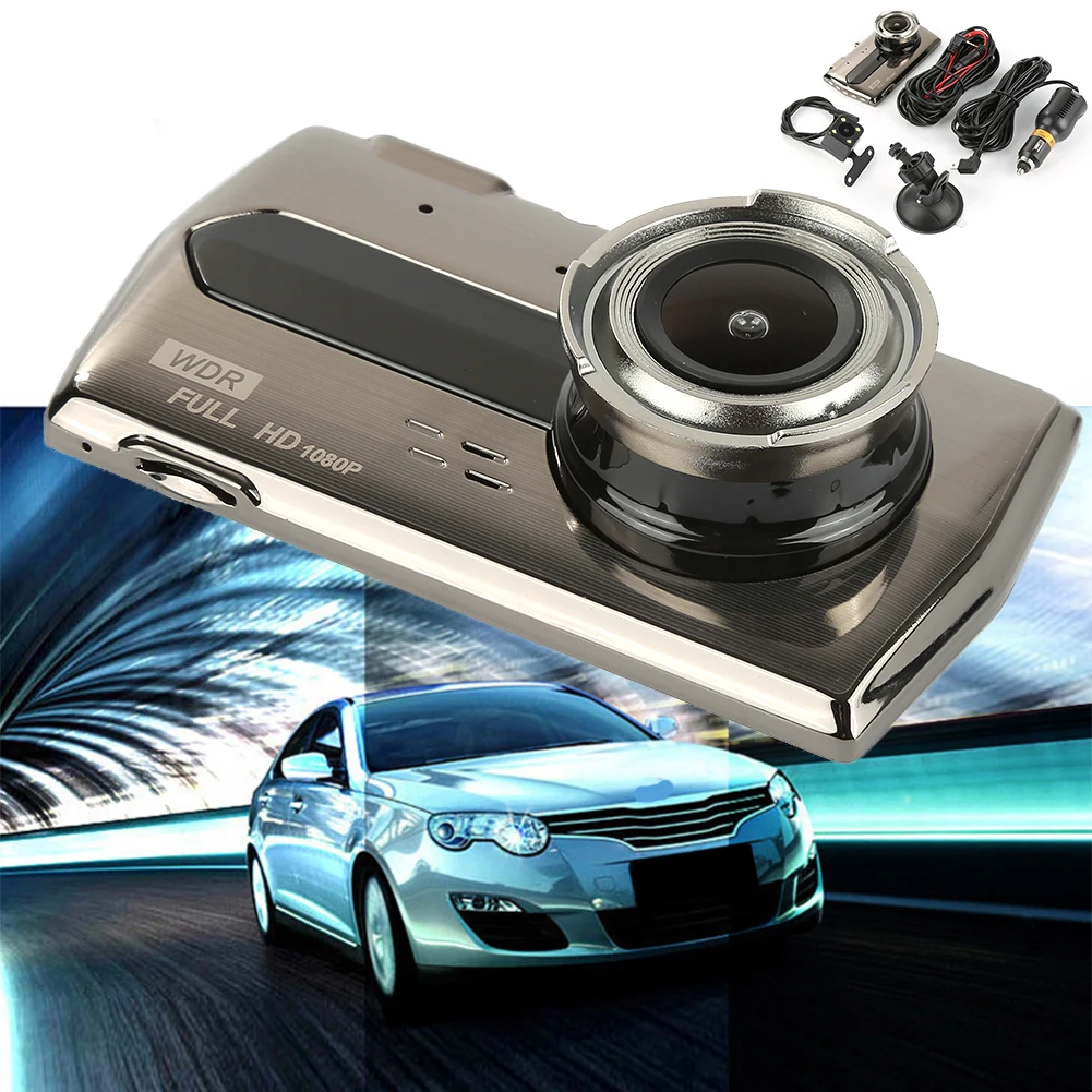 Автомобильный видеорегистратор Dash camera Full HD 1080p HD4." lcd широкоугольная задняя фронтальная камера двойной видеорегистратор ночного видения камера XNC