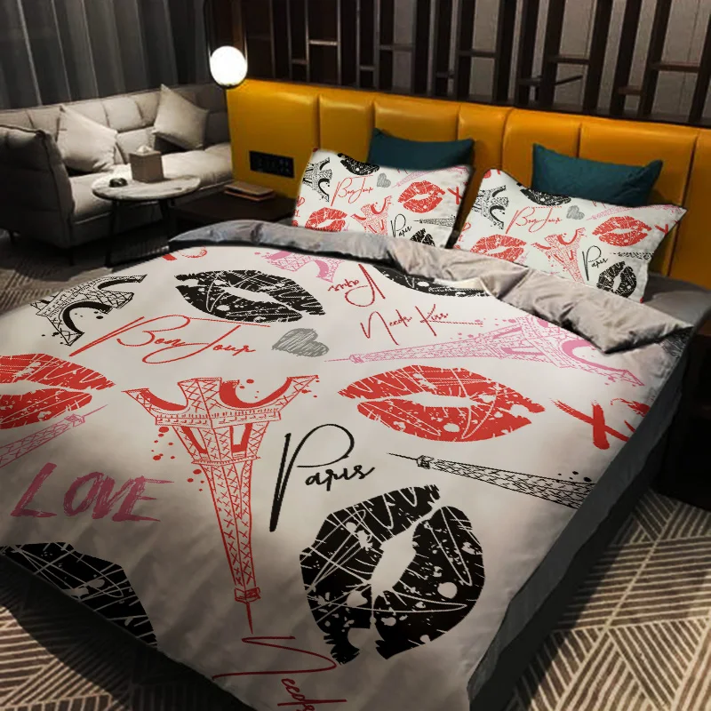

Lipstick Make Up Bedding Set Red Mouth Print 2/3pcs Duvet Cover For Girls Quilts Women Double Bedroom Home Textiles