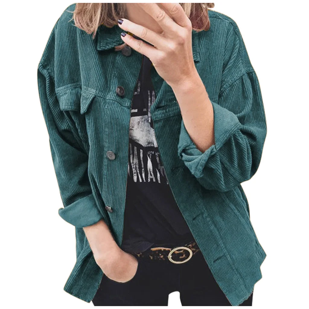 

New.Corduroy Women Blouses Women Tops 2021 Casual Solid Long Sleeve Button Loose Thicken Shirts New Vintage Turn-Down Collar Out