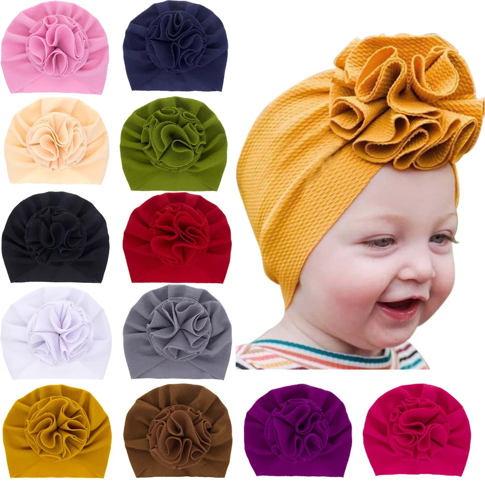 

Big Hair Bow Headband for Infant Children's Hat Baby Solid Color Cap Big Flower Bows-Handmade Stretchy Nylon Hair band