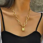 Винтажное золотистое металлическое крупное ожерелье с замком, женская бижутерия, Подарки на новый год, harajuku, подвески на шею, A7