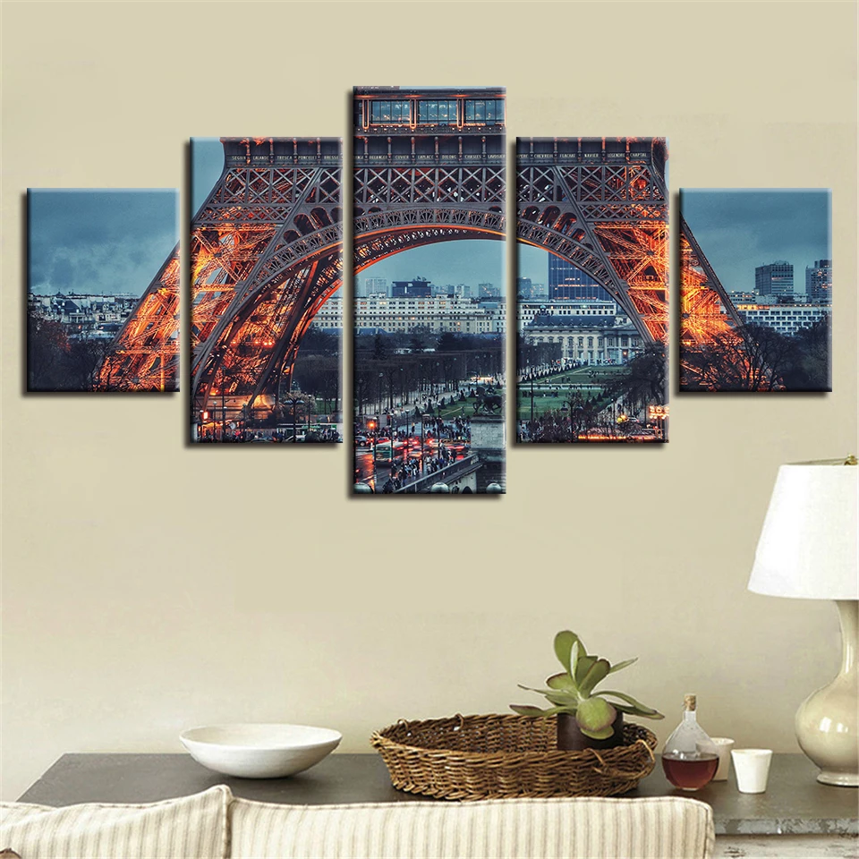 Модульные картины на холсте Декор для дома спальни HD печать 5 шт. Париж железная