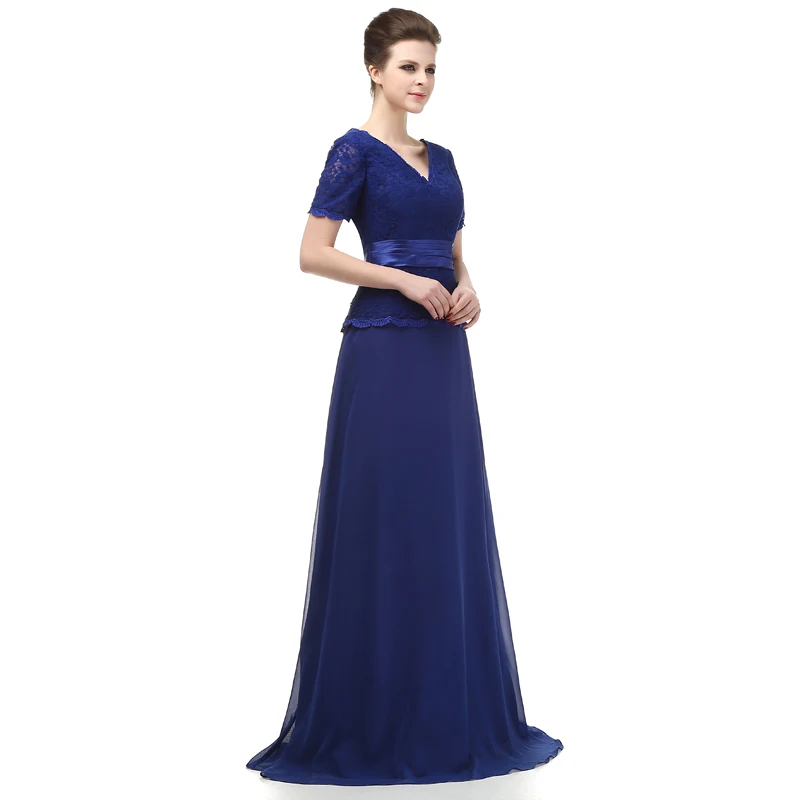 A-Line совок шеи длиной до пола шифон вечерние платья Мать невесты с кружевом и